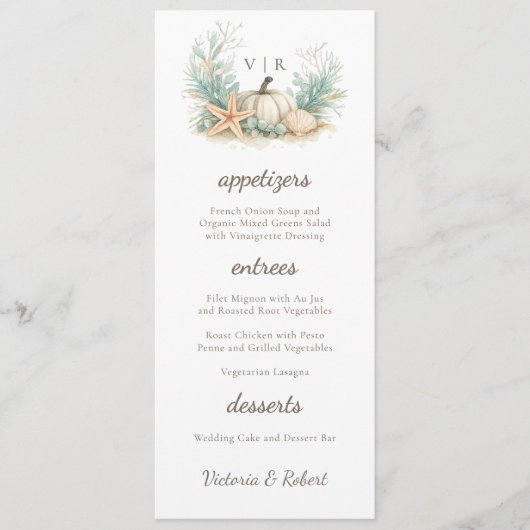 Kustherfst Pompoen Schelp Bruiloft Menu (Voorkant)