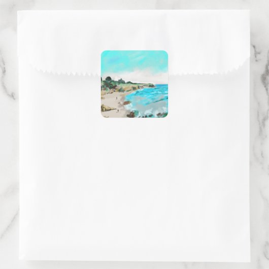 Kustheuvel en strandlandschap vierkante sticker (Tas)