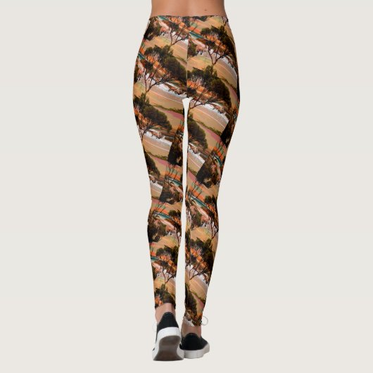 Kusthop: Kangoeroes aan de kust in olie Leggings (Achterkant)