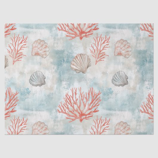 Kusthuis Aqua Schelpenpatroon Tissuepapier (Voorkant)