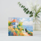 Kusthuis met bloemen Impressionistische zeehond Briefkaart (Staand voorkant)