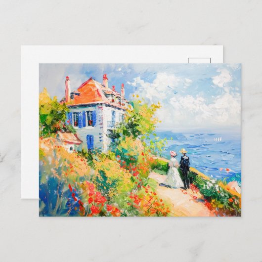 Kusthuis met bloemen Impressionistische zeehond Briefkaart (Voorkant / Achterkant)