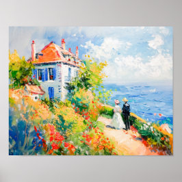 Kusthuis met bloemen Impressionistische zeehond Poster