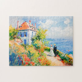 Kusthuis met bloemen Impressionistische zeezicht Legpuzzel