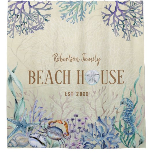 Kusthuis Zee Levensfamilie naam Douchegordijn (Voorkant)