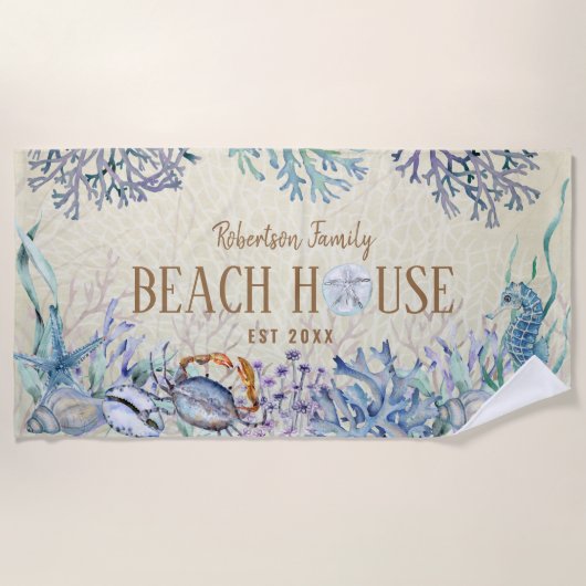 Kusthuis Zee Levensfamilie naam Strandlaken (Voorkant)