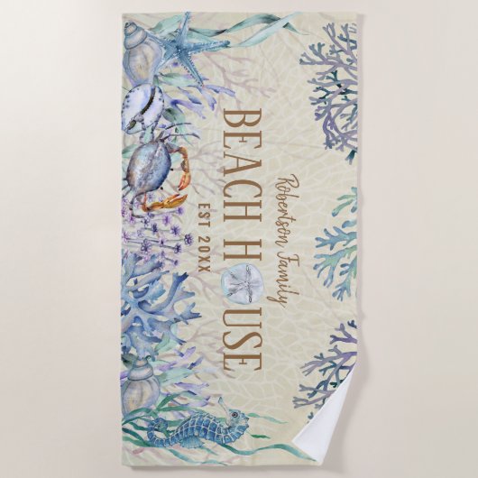 Kusthuis Zee Levensfamilie naam Strandlaken (Voorkant)