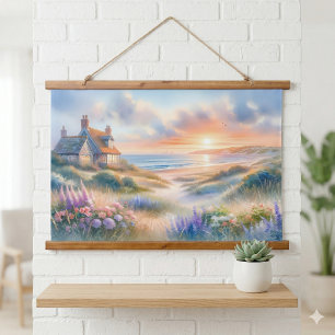 Kusthuis Zonsondergang Duinen Aquarel Hangend Wandkleed