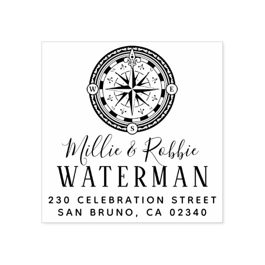 Kusthuwelijkskompas Nautisch retouradres Rubberstempel (Afrduk)