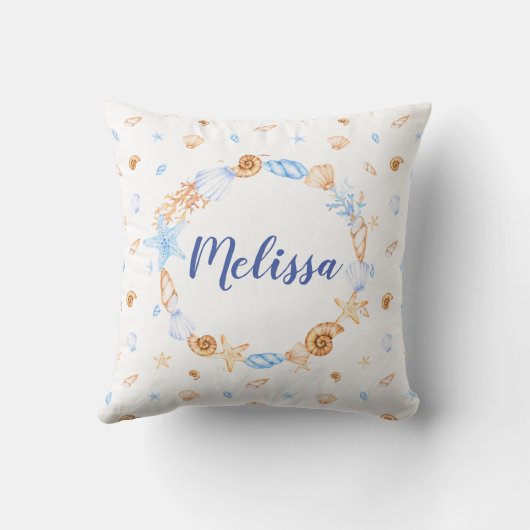 kustillustraties zeeschelpenmonogram kussen (Achterkant)