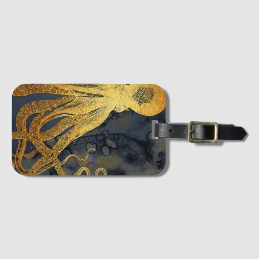  kustinktvis (Octopus Gold Black Blue) Waterverf Bagagelabel (Voorkant (horizontaal))
