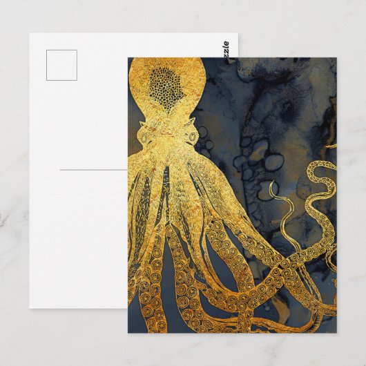  kustinktvis (Octopus Gold Black Blue) Waterverf Briefkaart (Voorkant / Achterkant)