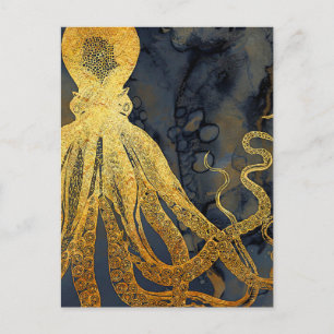  kustinktvis (Octopus Gold Black Blue) Waterverf Briefkaart