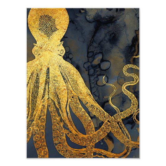  kustinktvis (Octopus Gold Black Blue) Waterverf Foto Afdruk (Voorkant)