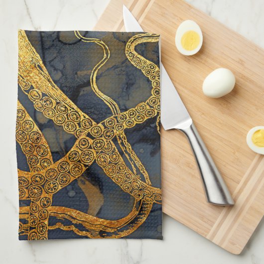  kustinktvis (Octopus Gold Black Blue) Waterverf Theedoek (Quarter Fold)