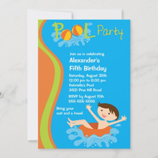 KUSTJES Pool Party Birthday Invitation Kaart (Voorkant)