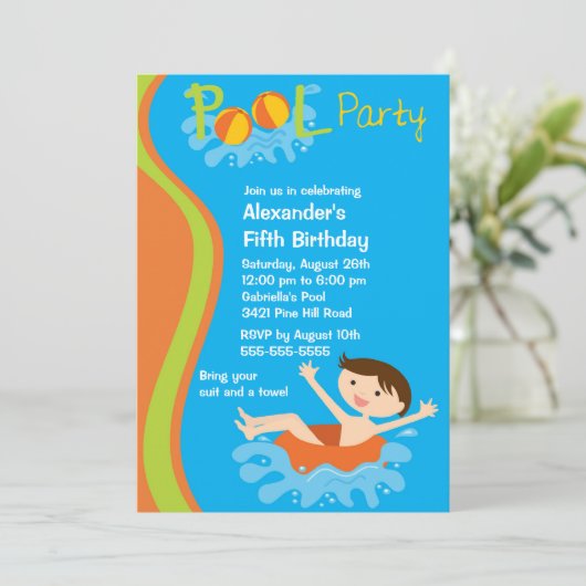 KUSTJES Pool Party Birthday Invitation Kaart (Staand voorkant)
