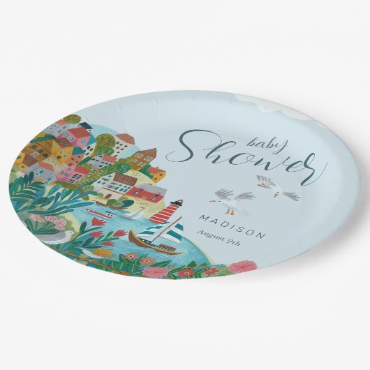 Kustjongen baby shower feest papieren bordje (Gekanteld)