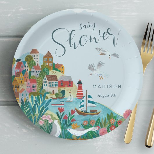 Kustjongen baby shower feest papieren bordje