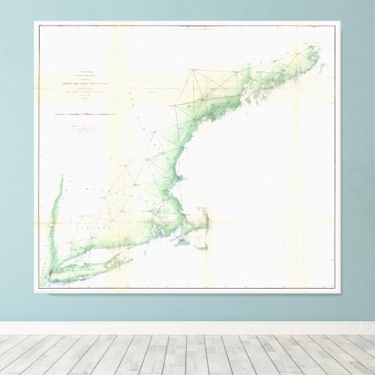  kustkaart van New England (1864) Canvas Afdruk (Insitu (Houten vloer))