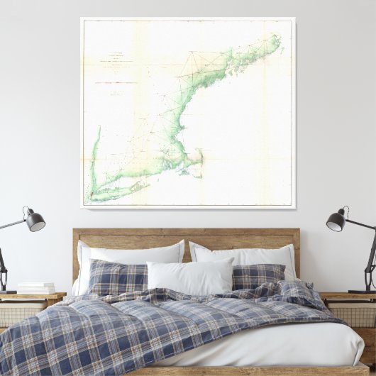  kustkaart van New England (1864) Canvas Afdruk (Insitu (Slaapkamer))