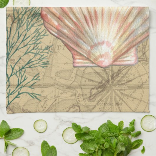 Kustkaartcollage Theedoek (Gevouwen)