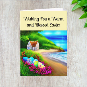 Kustkatoen met paasei kaart