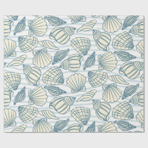Kustkerst Blauw Aquarel Schelpen Cadeaupapier