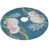 Kustkerst | Blauwgroen zeeschelpen | Fleece Kerstboom Rok (Gekanteld)