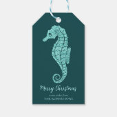 Kustkerst Glitter Seahorse Aqua Blauwgroen Cadeaulabel (Voorkant)