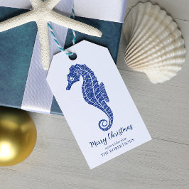 Kustkerst Glitter Seahorse Marine Blauw Cadeaulabel