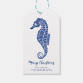 Kustkerst Glitter Seahorse Marine Blauw Cadeaulabel (Voorkant)