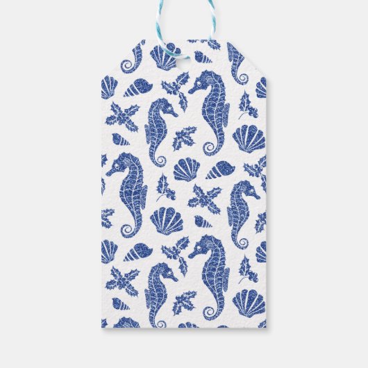 Kustkerst Glitter Seahorse Marine Blauw Cadeaulabel (Achterkant)