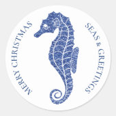 Kustkerst Glitter Seahorse Marine Blauw Ronde Sticker (Voorkant)