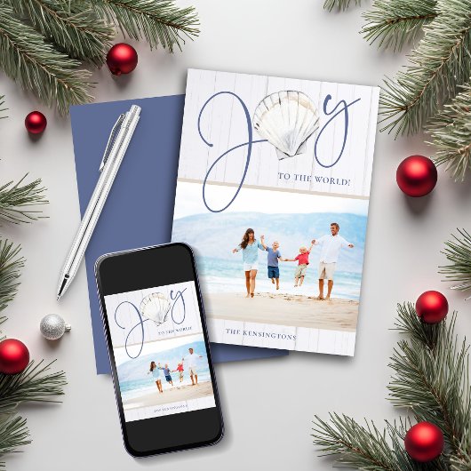 Kustkerst Joy Seashell Holiday Foto Feestdagenkaart