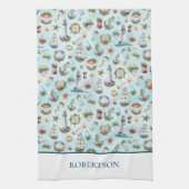 Kustkerst nautisch gepersonaliseerd theedoek (Verticaal)