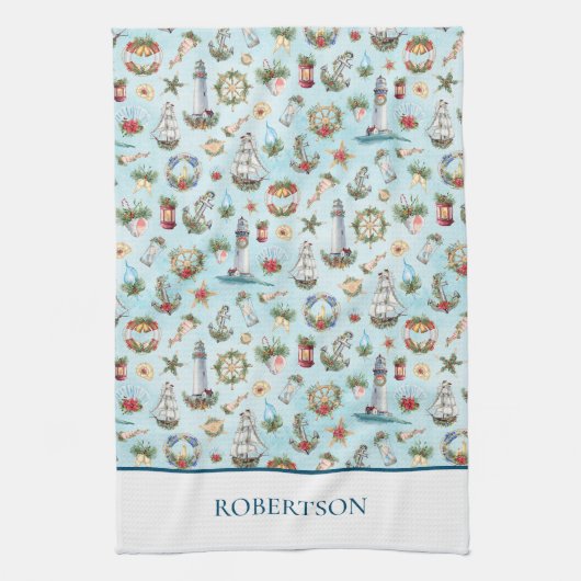 Kustkerst nautisch gepersonaliseerd theedoek (Verticaal)