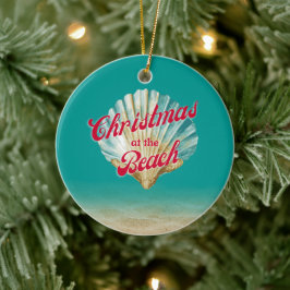 Kustkerst op het strand Sand and and Seashell Keramisch Ornament