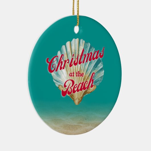 Kustkerst op het strand Sand and and Seashell Keramisch Ornament (Rechts)