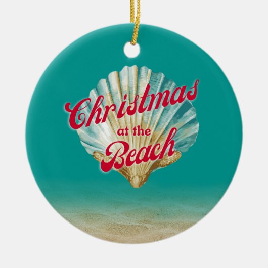 Kustkerst op het strand Sand and and Seashell Keramisch Ornament (Voorkant)