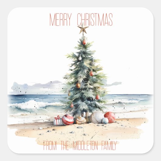 Kustkerst op het strand vierkante sticker (Voorkant)
