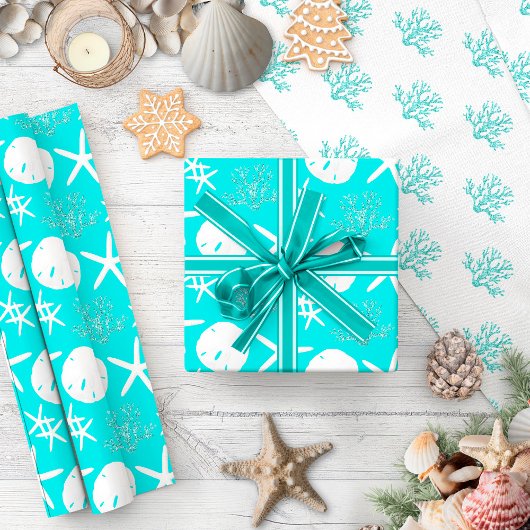 Kustkerst Sand Dollar Aqua Cadeaupapier