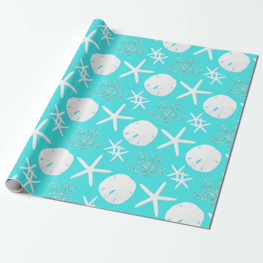 Kustkerst Sand Dollar Aqua Cadeaupapier (Uitgerold)