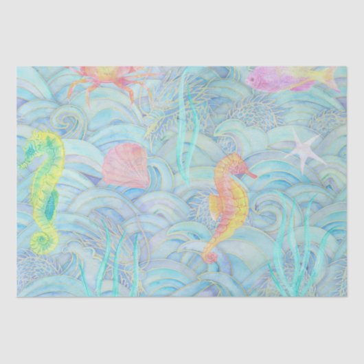 Kustkerst Schattige Onderwater Zee Creatures Tissuepapier (Voorkant)