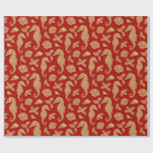 Kustkerst Seahorse Gold Glitter Red Cadeaupapier (Vlak)