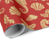Kustkerst Seahorse Gold Glitter Red Cadeaupapier (Rol Hoek)