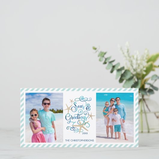 Kustkerst SEAsons Groeten 3 Foto's Feestdagenkaart (Staand voorkant)