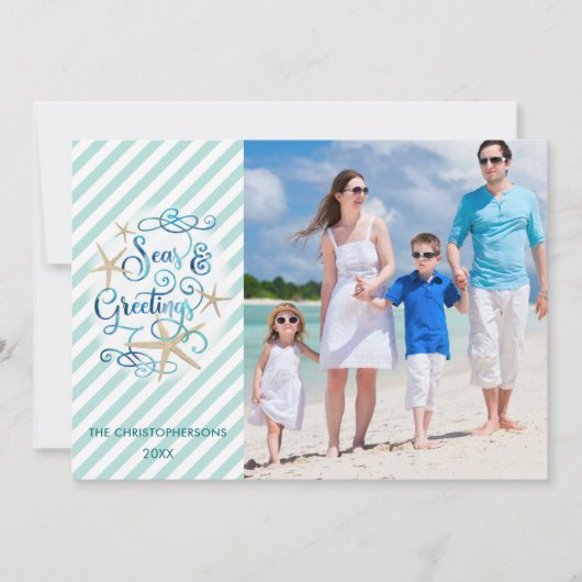 Kustkerst SEAsons Groeten Foto Strepen Feestdagenkaart (Voorkant)