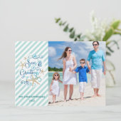 Kustkerst SEAsons Groeten Foto Strepen Feestdagenkaart (Staand voorkant)
