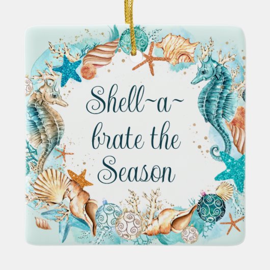 Kustkerst Shell-A-Brate Het Seizoen Keramisch Ornament (Voorkant)